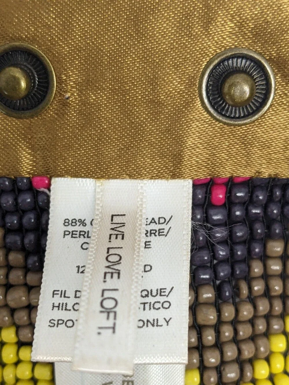 LOFT Geometric Seed Bead Stretch Waist Belt, Snap Fastener, Sz M, 27.5